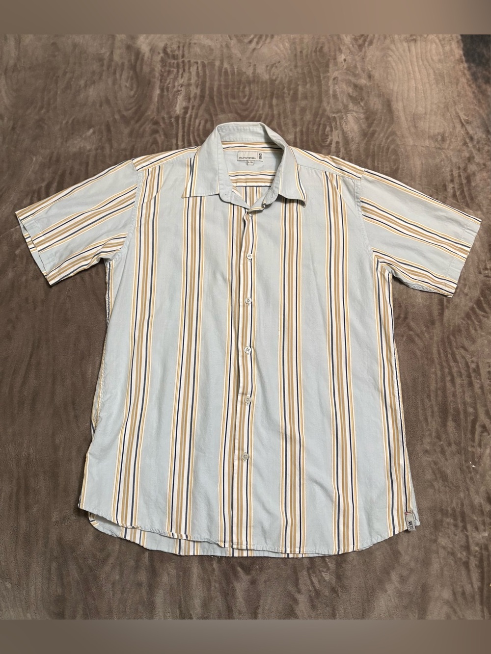 Private Member Short-Sleeve Striped Button-Up Shirt - Light Blue & Tan